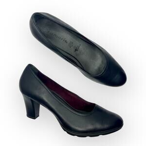 Tamaris Women's Leather Pump Size EU 41 US 9.5 Black Block Heel Career Heels